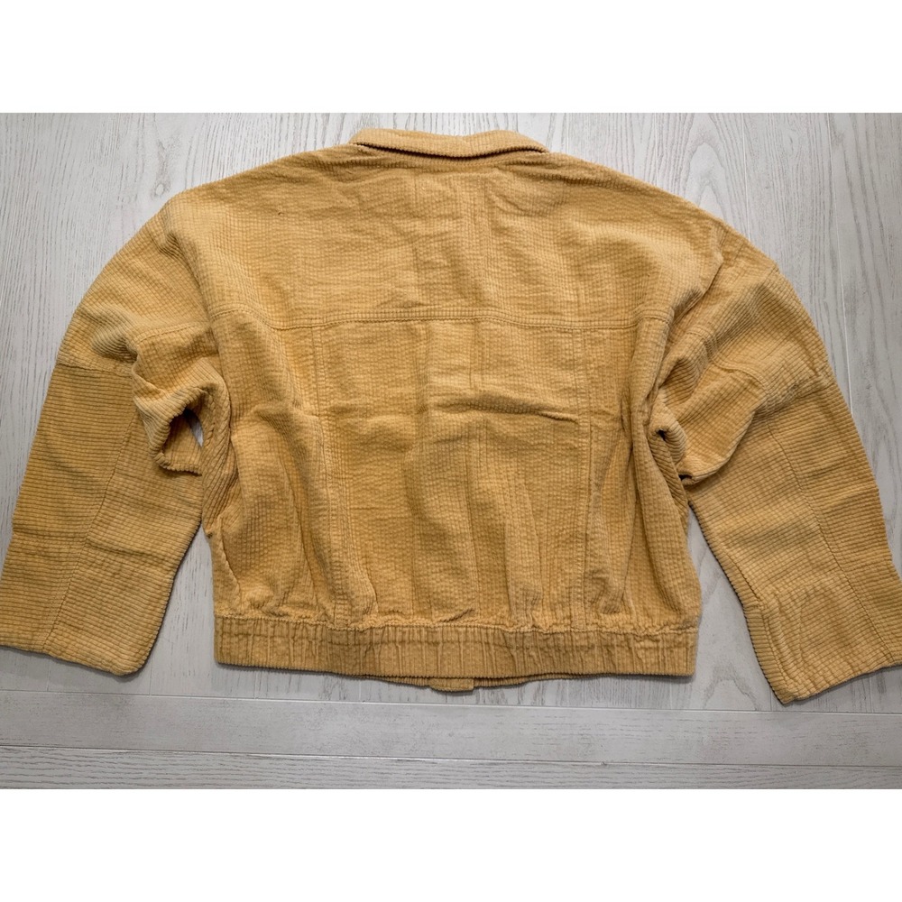 NEW Boutique Yellow Corduroy Cropped Trucker Jacket Women's M Boho Retro Shacket - Picture 4 of 8